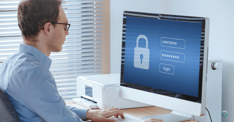 Password security for business - laptop screen showing a password manager vault